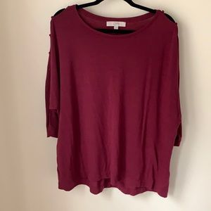 LOFT - Button Sleeve Shirt (¾ Sleeves) - Maroon